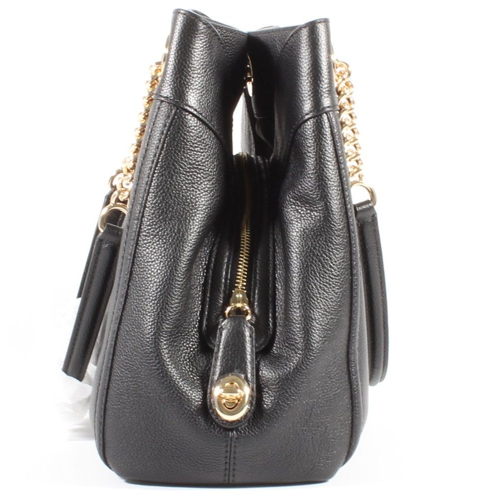 Coach Shoulder Bag Edie Turnlock Chain BLK Leather - Picture 2 of 8